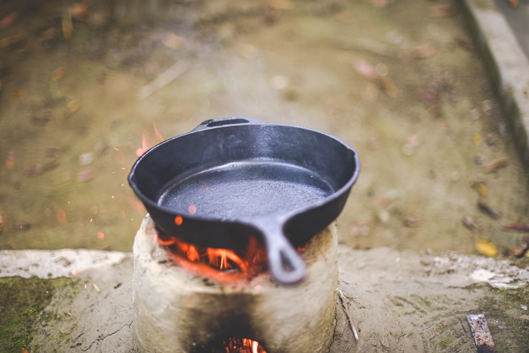 A cast iron pan, seasoned over years